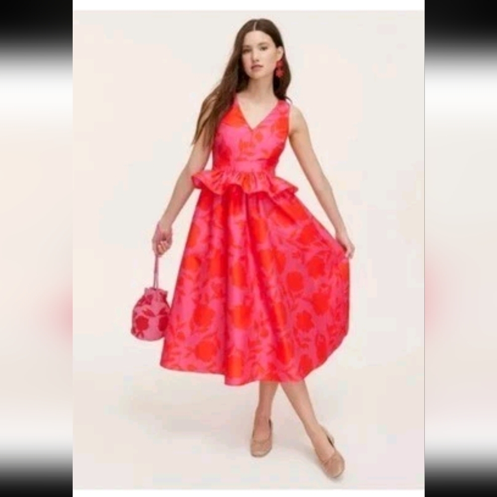 kate spade Coral Pink Floral Peplum Midi Dress Size 6